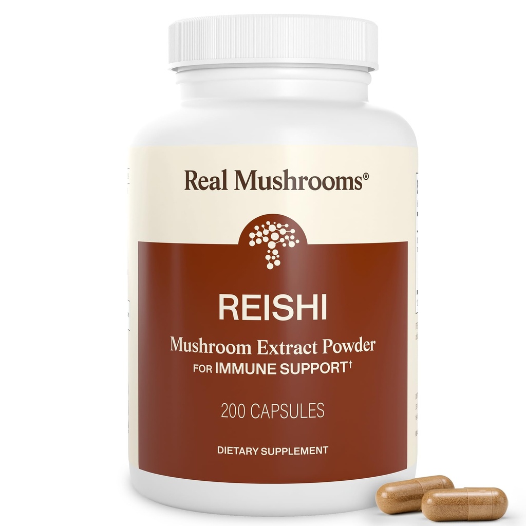 Real Mushrooms Reishi 버섯 캡슐 - Handpicked Organic Mushroom Extract - 검증 된 Beta Glucans Vegan, Non-GMO, No Grain Fillers, 200 ct와 Tranquil Daily Wellness에 대한 Red Reishi
