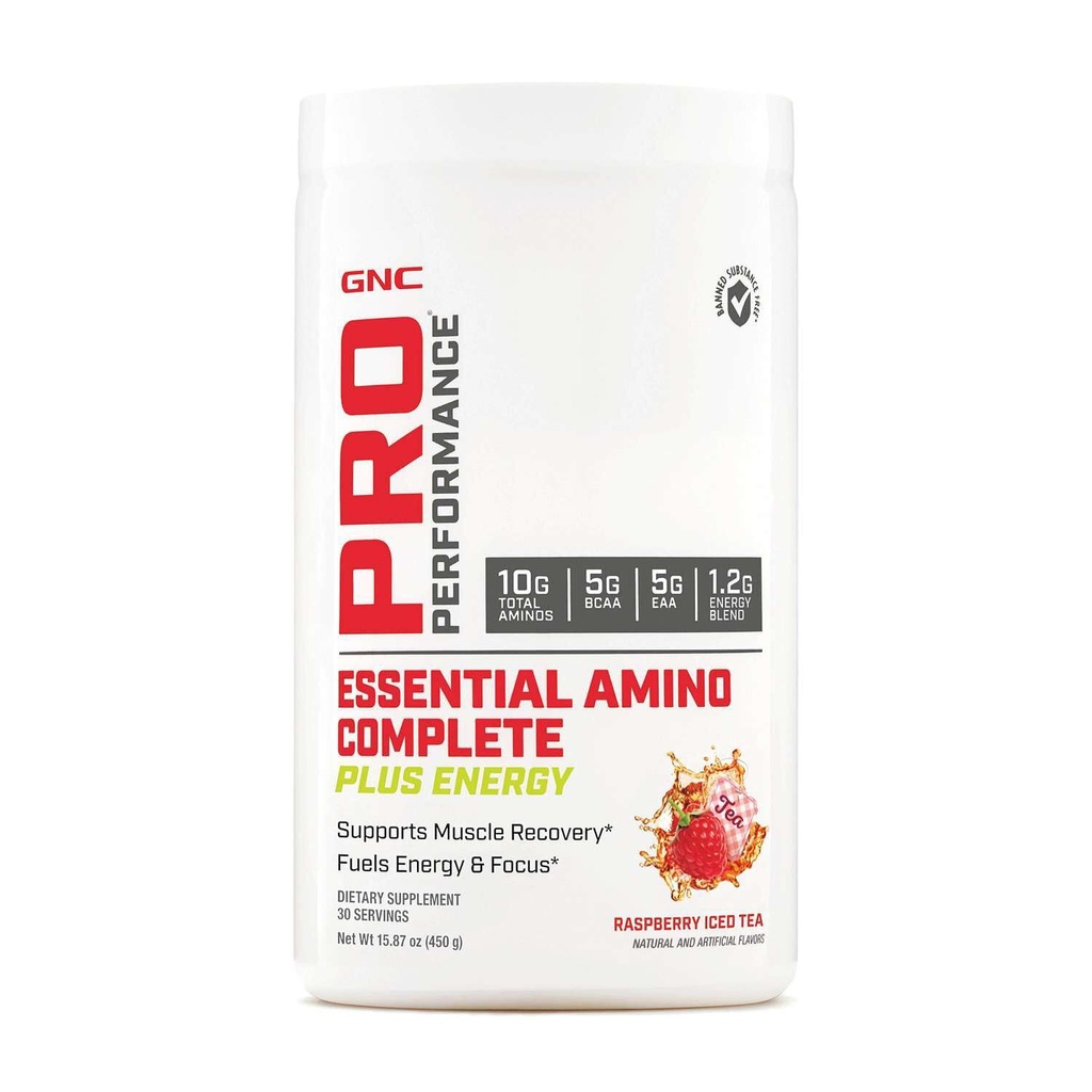 GNC Pro Performance Essential Amino Complete Plus Energy - 라즈베리 아이스 차 | 5g BCAA, 5g EAA Plus Energy Blend and Electrolyte Complex | 30 인분