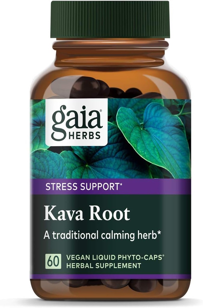 가이아 허브 Kava Kava 뿌리, Vegan 액체 캡슐, 60 조사 - 감정 균형, Calm & Relaxation, 보장 된 Potency 75mg 활성 Kavalactones 지원