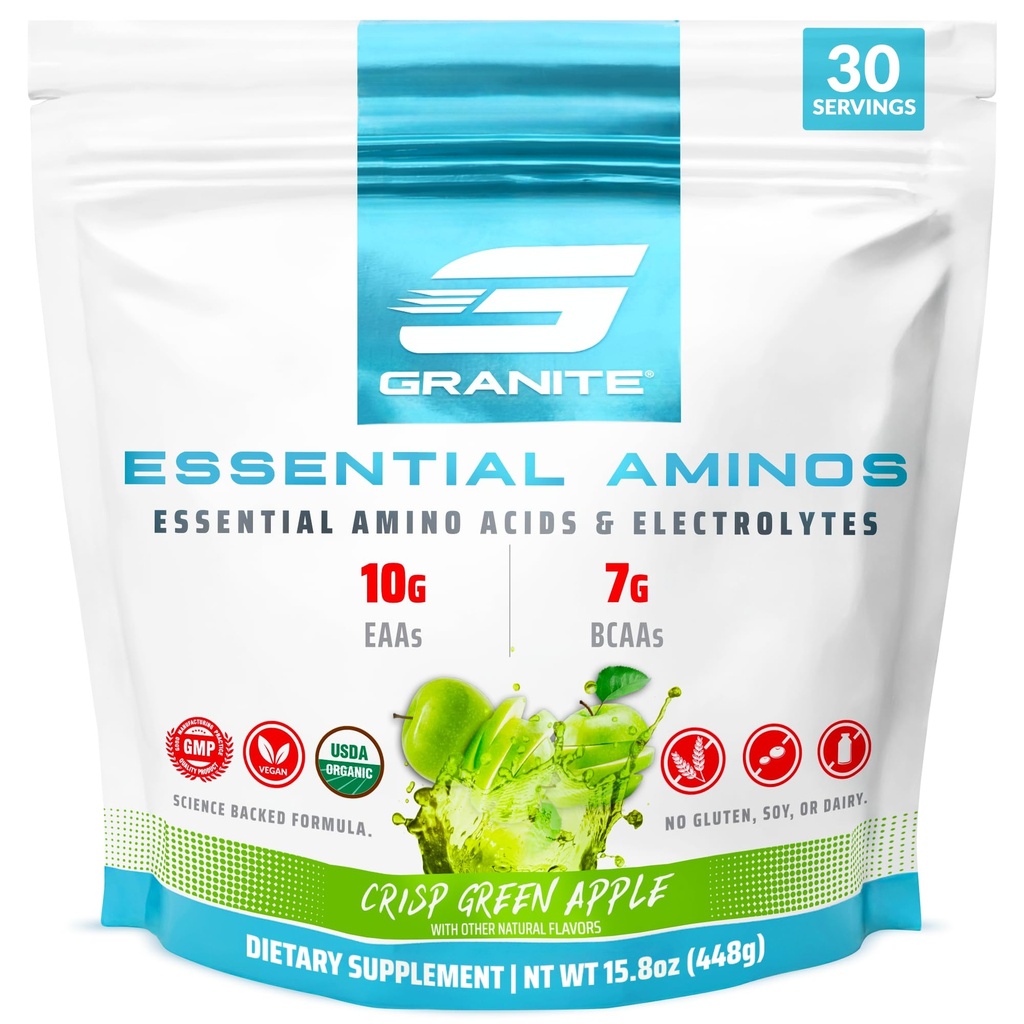 화강암 필수 아미노산 분말, 10g EAAs와 7g BCAAs, 지원 근육 회복 & 성장, Soy 자유로운, 글루텐 자유로운 (30의 서빙)와 더불어 녹색 사과 풍미