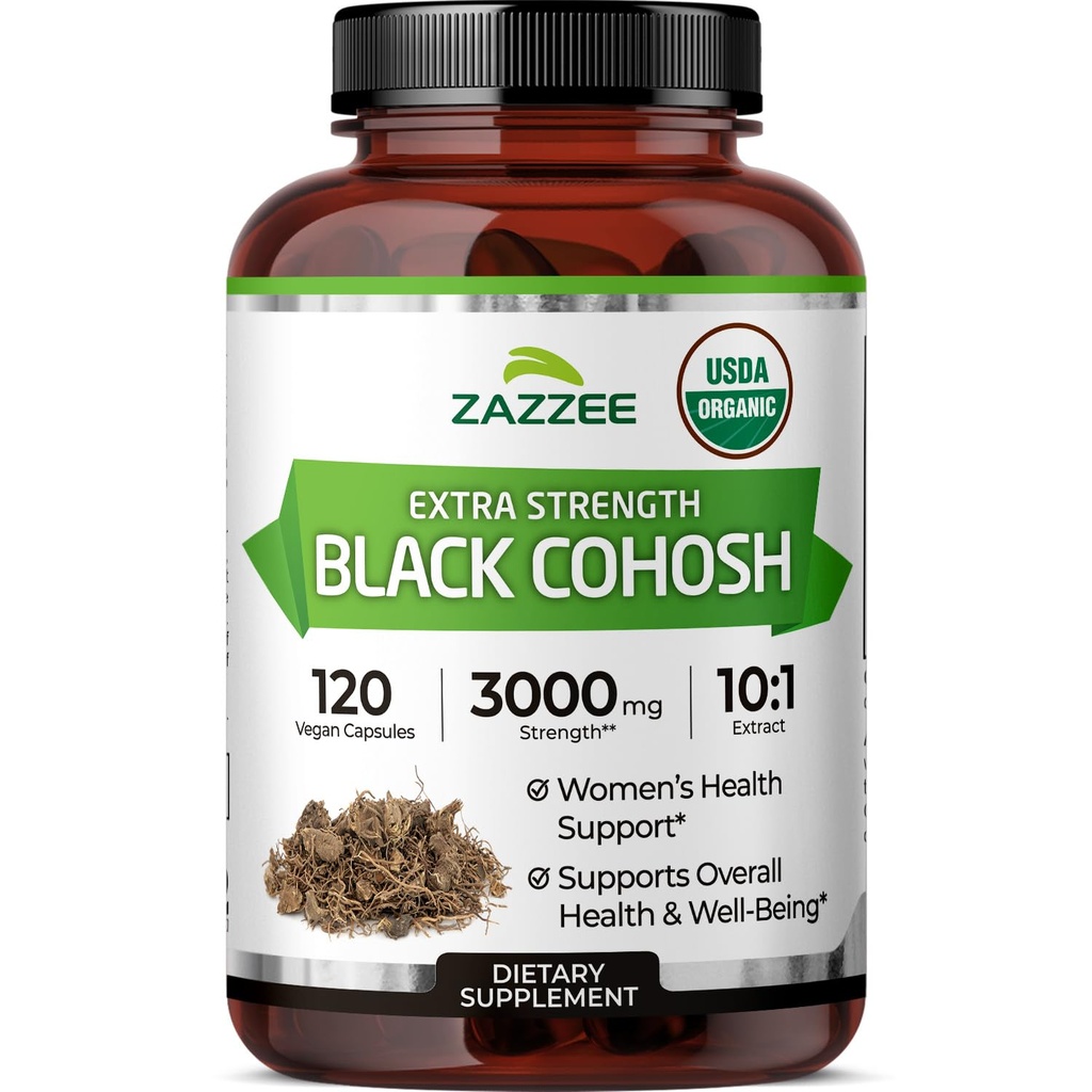Zazzee USDA 유기 검정 Cohosh 10:1 추출물, 3000 mg 힘, 120 Vegan 캡슐, 4 달 공급, 표준화되고 집중된 10X 추출물, 100% 채식주의자, 미국에서 만드는 모든 자연, 비 GMO
