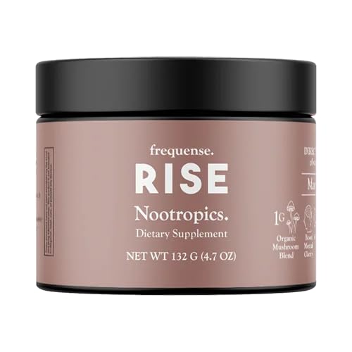 FREQUENSE - Rise Nootropic Tub - Mango Lemonade 풍미 - 버섯, B 비타민 및 녹색 커피와 함께 뇌 성능 및 Clarity 지원 - 132g