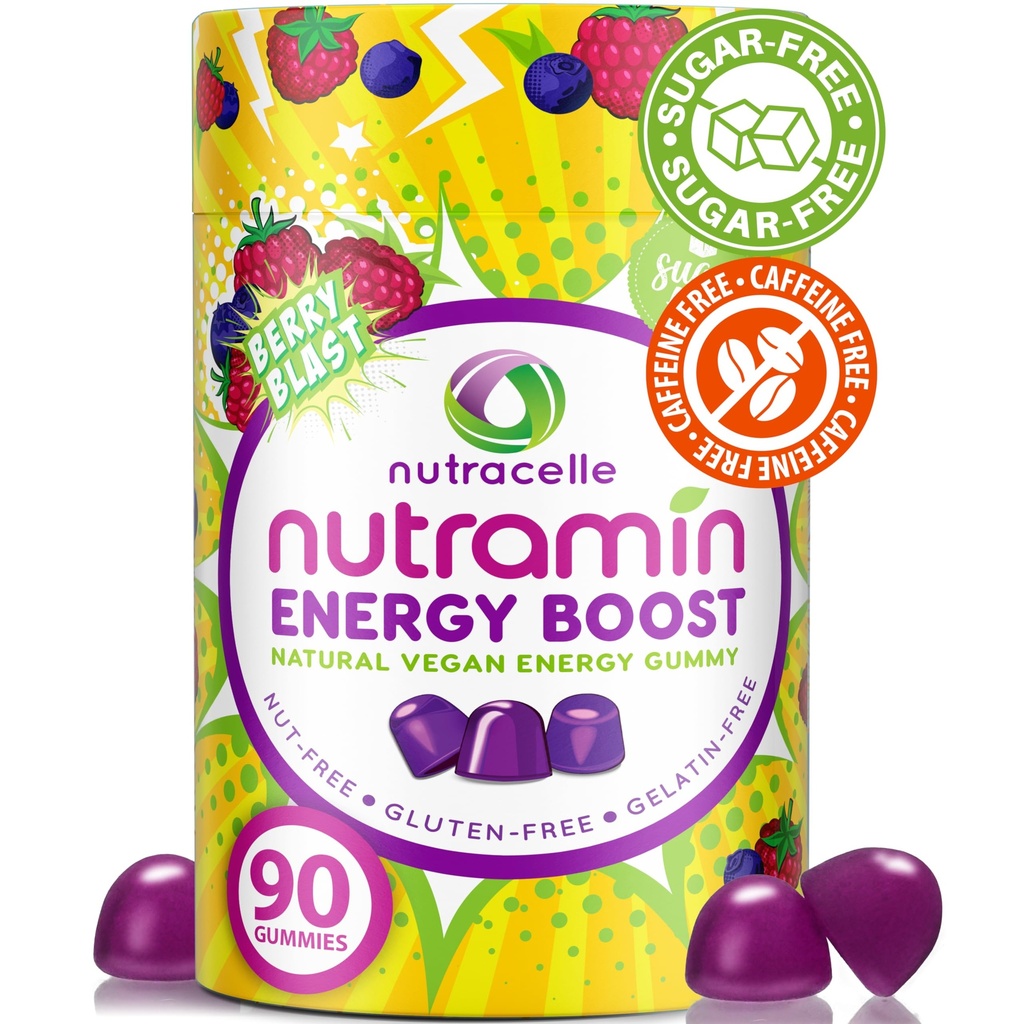 NUTRAMIN 에너지 부스트 비타민 거미 - 커피를 건너 & 에너지, 카페인 무료, 설탕 무료, Vegan, B12, 녹차, Ashwagandha, Garcinia Cambogia, 라즈베리 Adaptogen - 90 ct