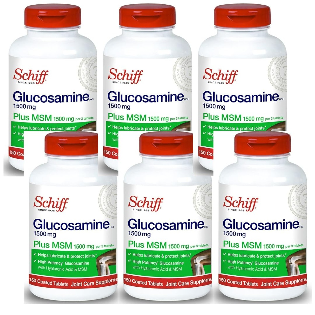 Schiff Glucosamine 1500mg 플러스 MSM 및 Hyaluronic 산, 150 정제 - 합동 보충교재 (6의 포장)