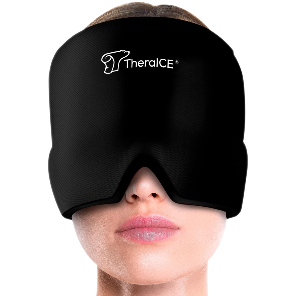 TheraICE Migraine Relief Cap, Soothing Headache Hat 아이스 팩 마스크, 페이스 콜드 압축 냉각 젤 헤드 랩 제품 장력, 스트레스 & Hangover