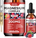 Triple Magnesium Complex 보충교재, 마그네슘 글리세라이드, threonate, Citrate 액체 하락 200mg with Ashwagandha, CoQ10, 비타민 B6, C, D, 아연 - Vegan Mix Berry 풍미