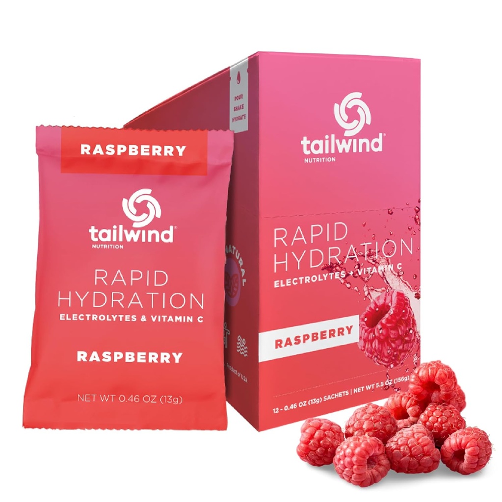 Tailwind Nutrition Rapid Hydration, Electrolyte & Hydration Powder, 비타민 C & Sea Salt 운동 운동 믹스, 라즈베리, 12 스틱 팩