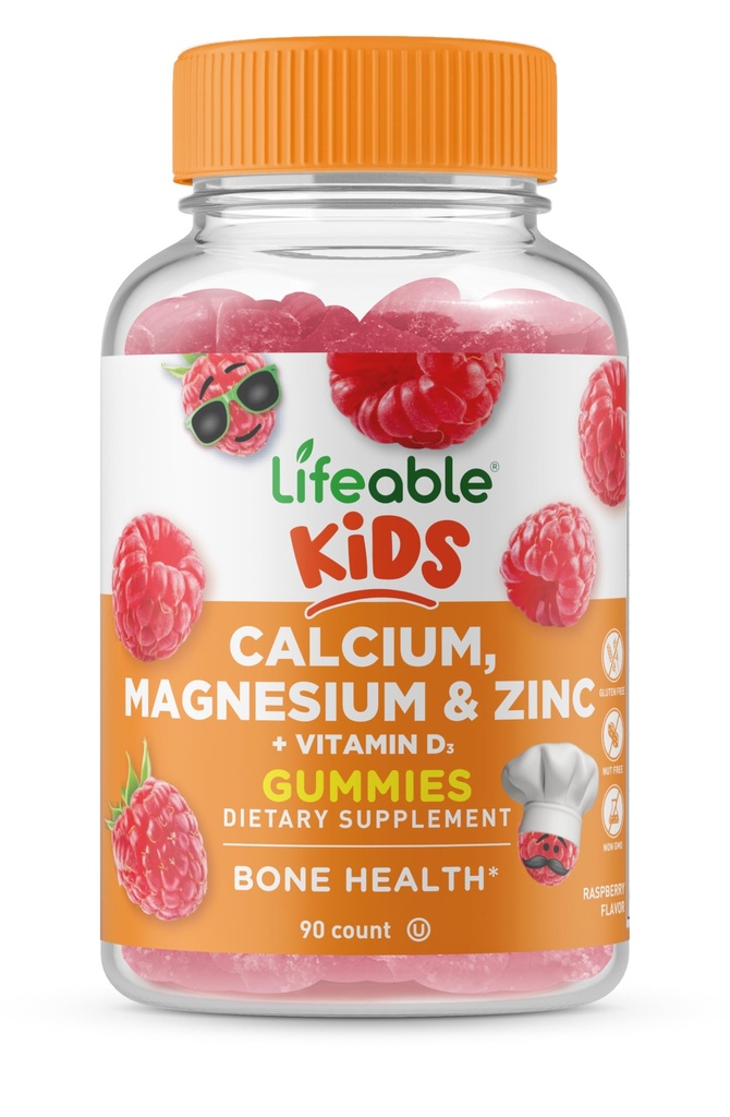 Lifeable Kids 칼슘 마그네슘 아연 Gummies | 비타민 D3 칼슘 | 키즈를위한 훌륭한 타스팅 칼슘 보충제 | 뼈 건강을위한 칼슘 구미 | 90 구미