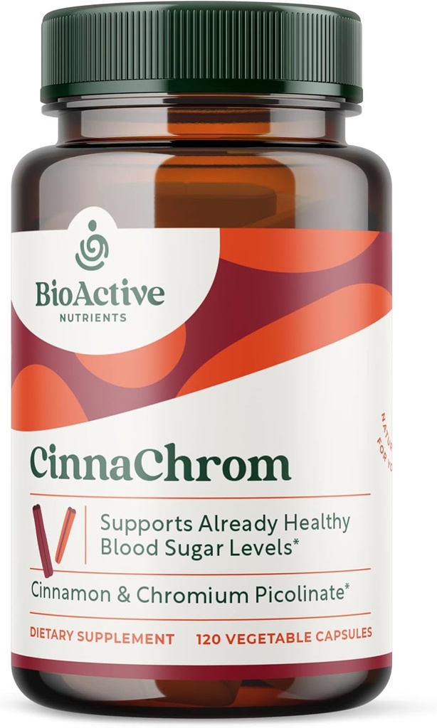 BioActive Nutrients CinnaChrom Dietary Supplement - Chromium Picolinate, Cinnamon 캡슐 - 전반적인 건강을위한 천연 성분 - 야채 보충, 글루텐 - 무료, 120 캡슐