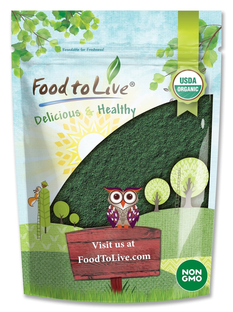 살아있는 유기 Spirulina 분말에 음식, 1 파운드 - Non-GMO, Kosher, Raw Blue-Green Algae, Vegan Superfood, Bulk, Non-Irradiated, Pure Vegan Green Protein, Rich in Vitamins & Minerals, Drinks