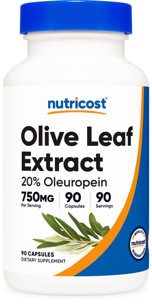 Nutricost 올리브 잎 추출물 (20% Oleuropein) 750 MG, 90 캡슐 - 비 GMO, 글루텐 무료