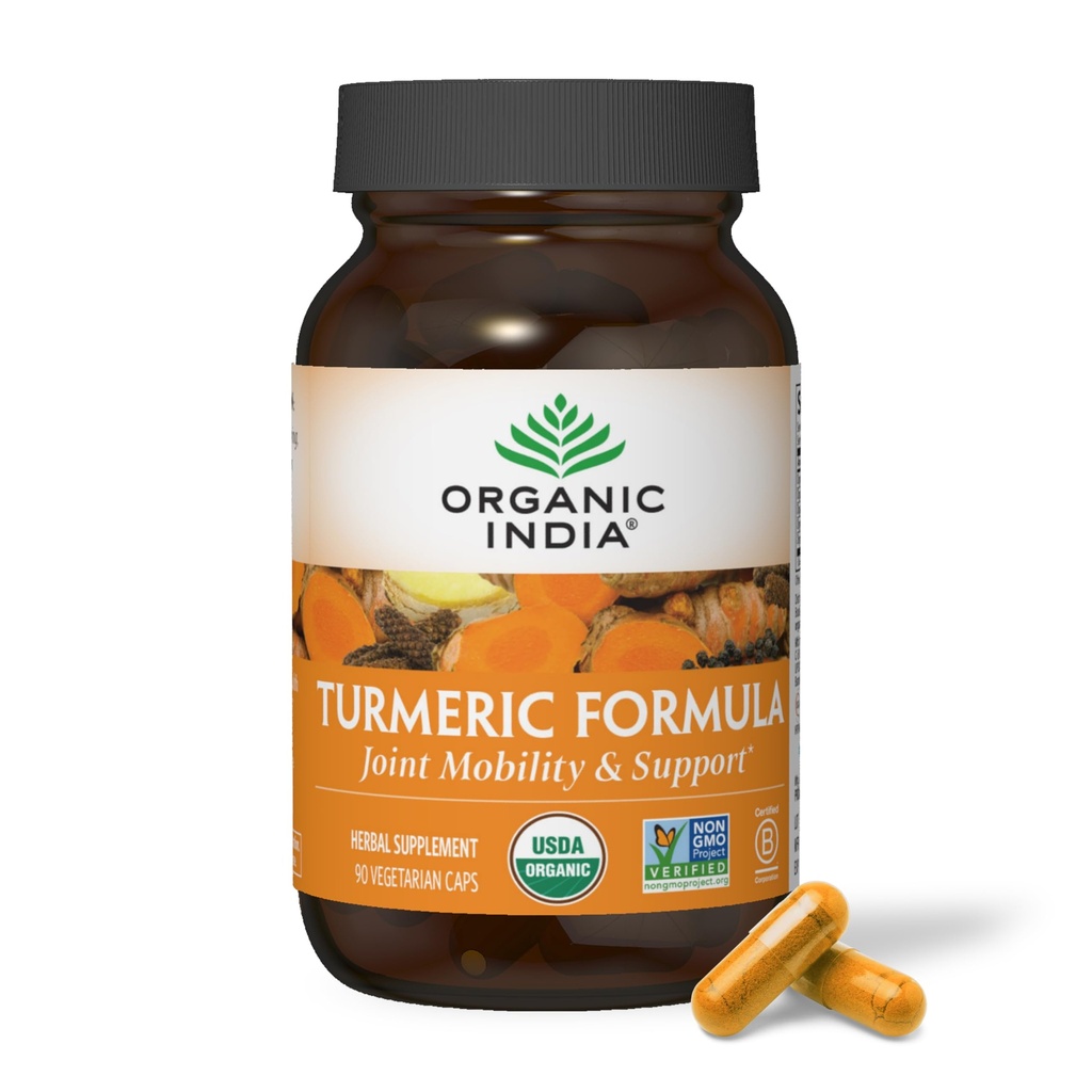 ORGANIC INDIA Turmeric Curcumin with Black Pepper - 유기 심황 보충 및 Curcumin 보충, 심황 캡슐, 합동 지원 & 면역 체계 지원, 전체적인 뿌리, Trikatu - 90의 캡슐