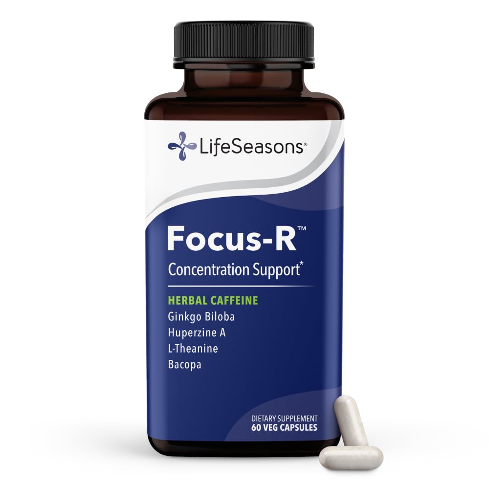 LifeSeasons - Focus-R - 농축 지원 보충 - 모든 연령 - 강화 정신 성능 및 초점 - 증가 관심 경간 - L-Theanine, Kava Kava, Bacopa, 비타민 B & 더 - (60 캡슐)