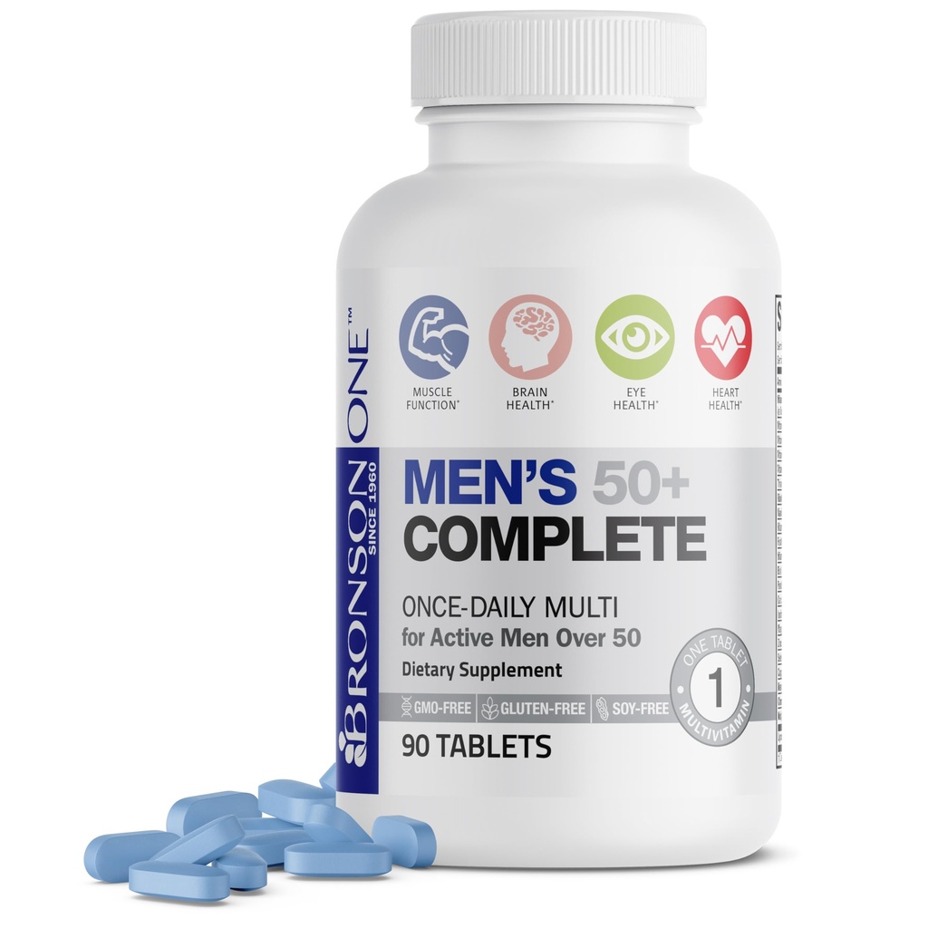 Bronson 하나 매일 남자 50+ 완전한 Multivitamin 다국적, 90의 정제
