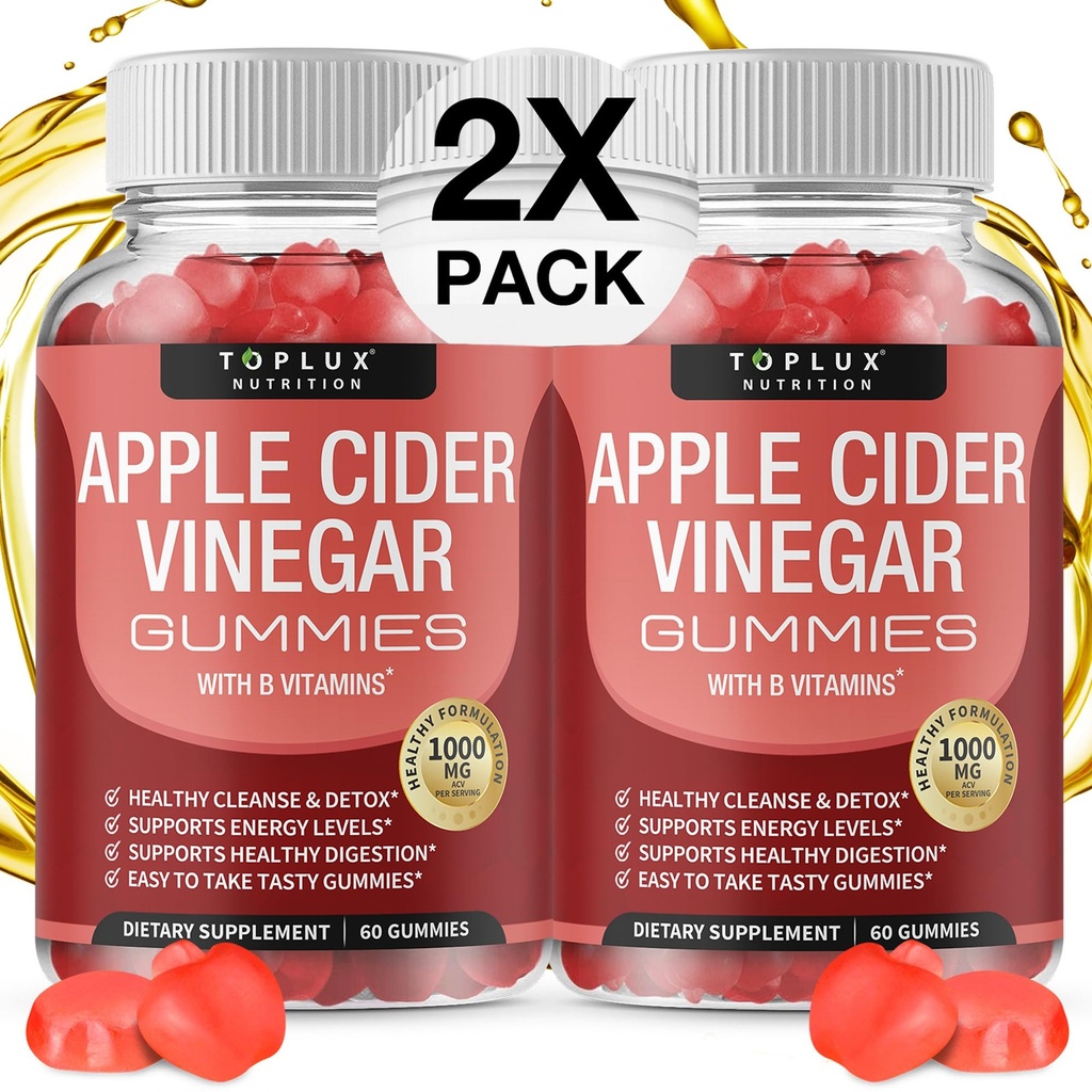Toplux Apple Cider Vinegar Gummies - B12, Beet Root, Immune System, Detox & Cleanse, Apple Cider Vinegar Capsules, Men Women 2X Pack 용 1000mg ACV