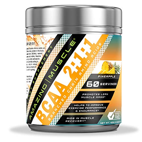 놀라운 근육 BCAA 2:1:1:1 분기된 사슬 아미노산 보충교재 | 봉사 당 6000 Mg | 파인애플 맛 | 60의 서빙