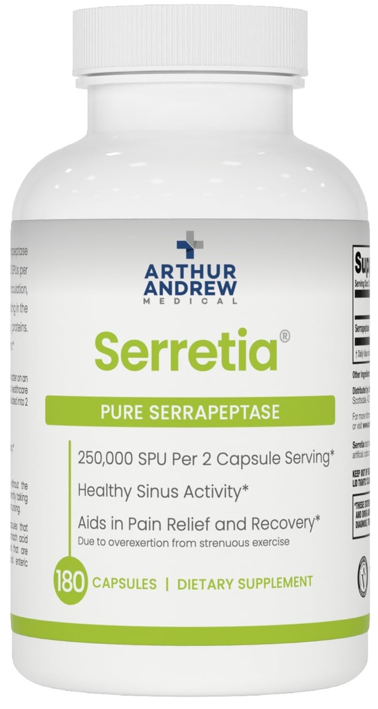 Arthur Andrew 의학, Serretia, 근육과 Sinus 지원을 위한 Serrapeptase 공식, 180의 캡슐