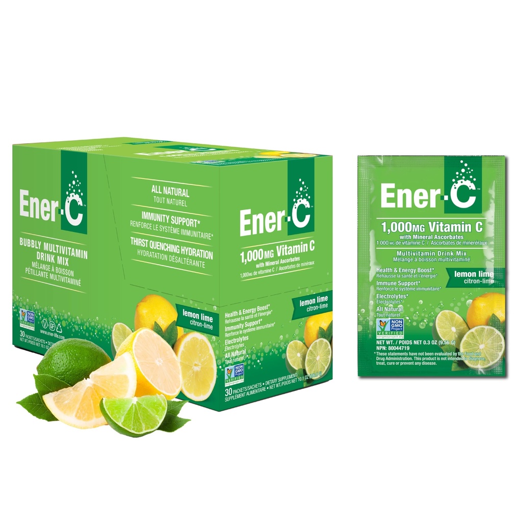 Ener-C Multivitamin 음료 혼합 - 물, 전해질 분말 패킷, 비타민 음료 혼합, 하이드 록시 액체 혼합, 성인용 면역 부스터, 건강한 에너지 - 레몬 Lime, 30 카운트