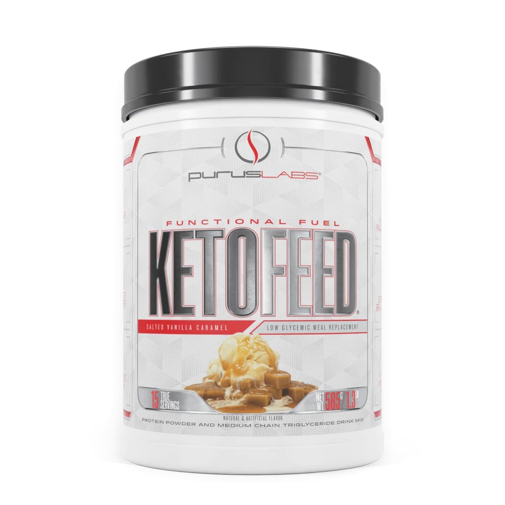 Purus Labs KetoFeed Protein | Keto Low Glycemic Protein Meal Replacement | 저탄소, 0 설탕 | MCT 추가 | 20g Whey Protein (Salted Vanilla Caramel)