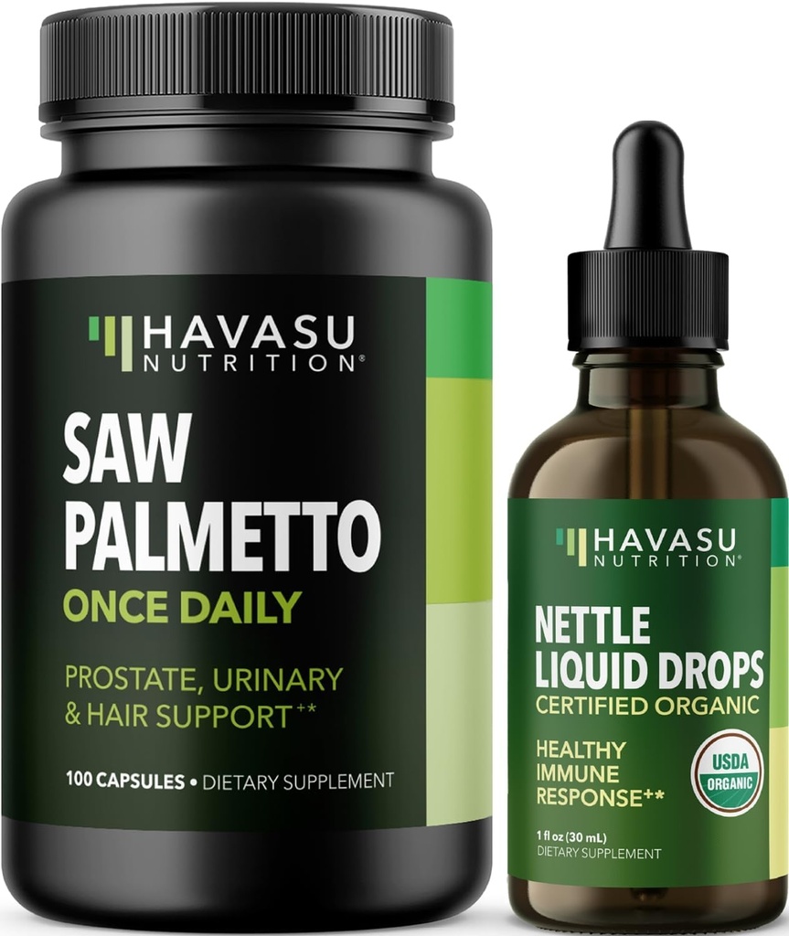 HAVASU NUTRITION 스팅 Nettle Leaf Extract Liquid Drops (60 서빙) & Saw Palmetto Capsules (100 서빙)
