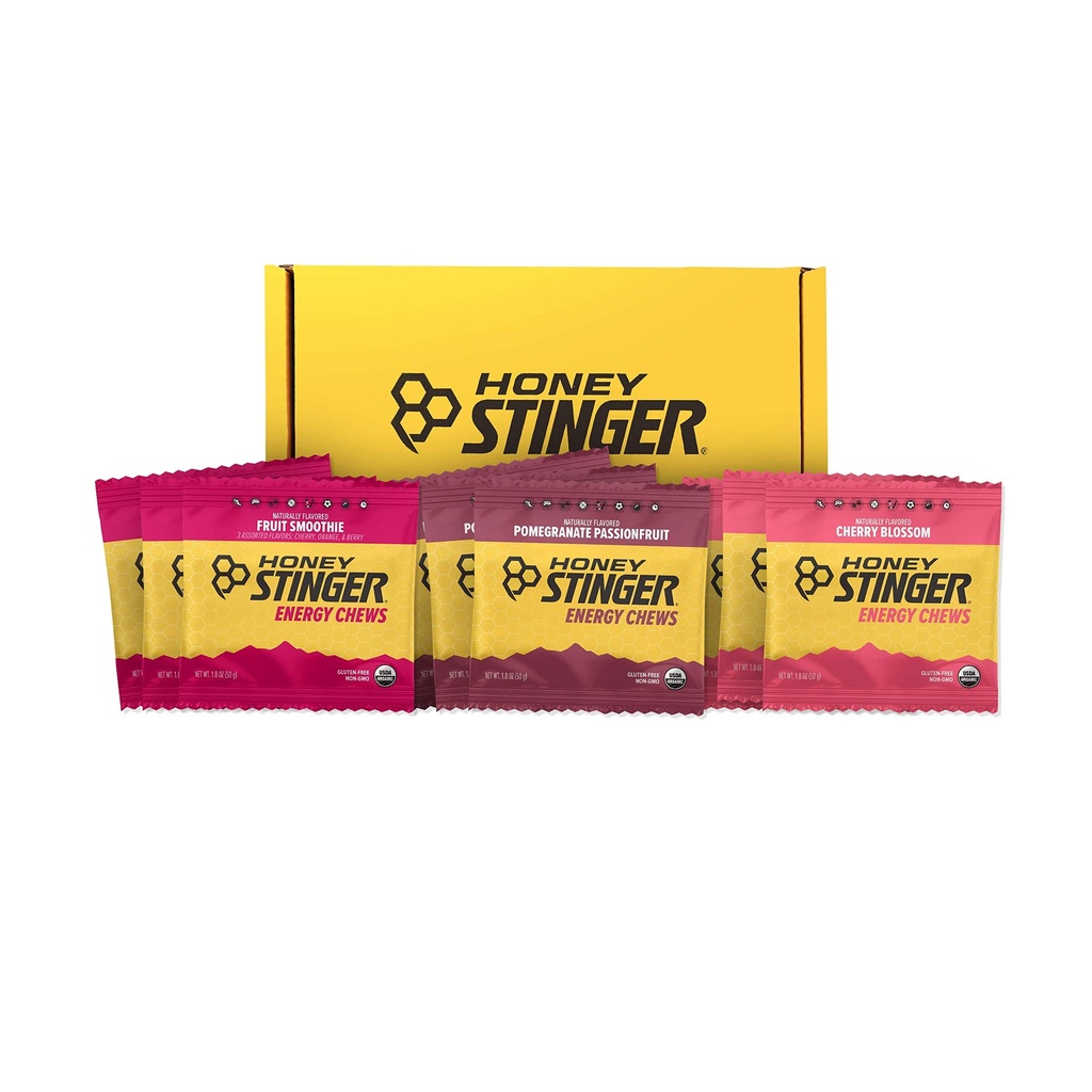허니 스팅러 유기농 에너지 츄 다양성 팩 | 3 팩 각 과일 스무디, 석류 열정과 벚꽃 | Gluten Free & Caffeine Free | 모든 운동을 위한 스포츠 영양