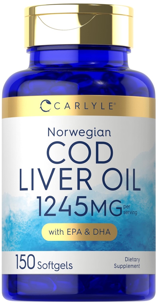 Carlyle Norwegian Cod Liver Oil | EPA 및 DHA | 1245mg | 150 Softgels | 액체 캡슐 | 비 GMO & 글루텐 무료 보충