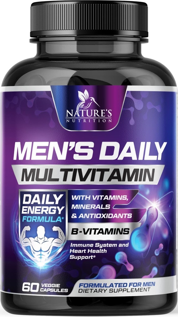남성을 위한 Multivitamin - 비타민 A, C, D, E, 아연, 칼슘, 면역력 지원, 비타민 B12, 남성 매일 Multivitamin 보충교재 캡슐, 비 GMO 남자 다 비타민 - 60의 캡슐