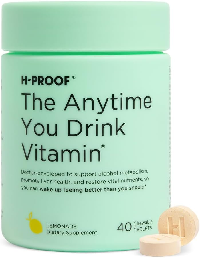 H-PROOF 언제든지 음료 비타민, 간 건강 & 면역 지원 Electrolytes, 우유 이틀 및 비타민 B & C - 40 Chewable 정제 (20 서빙), Vegan, Lemonade