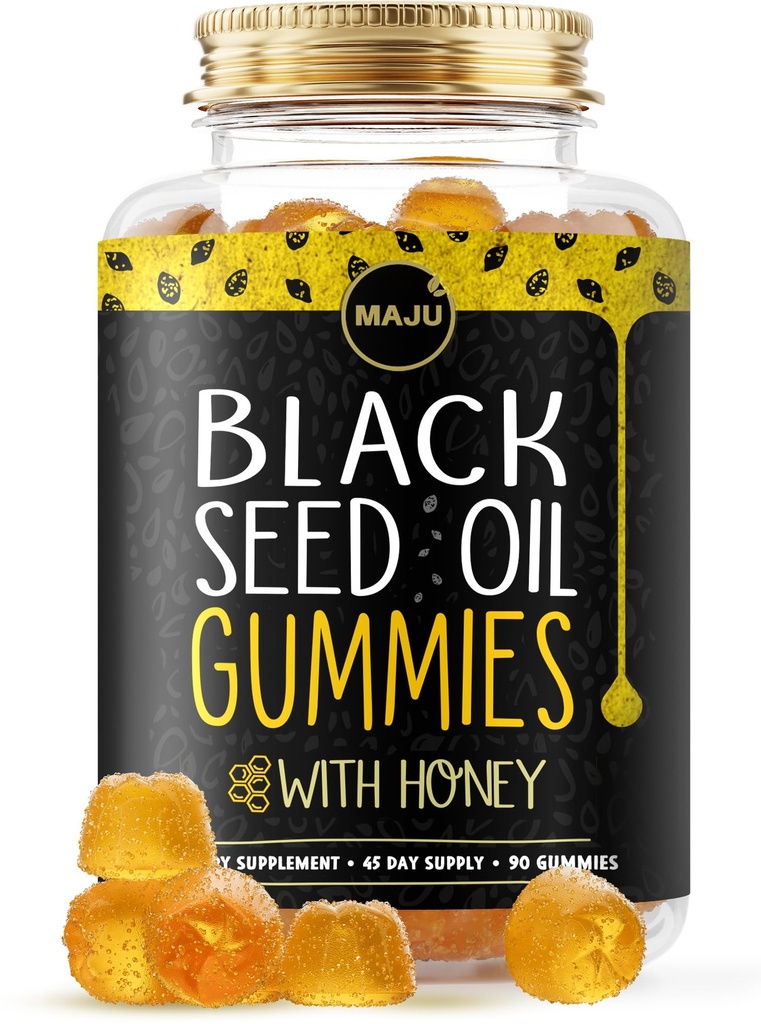 MAJU의 꿀 90ct, 500mg BSO Gummy, Black Cumin Seed Nigella Sativa Oil, Cold-Pressed, Potent Formula, 90ct의 검은 씨앗 오일 Gummies