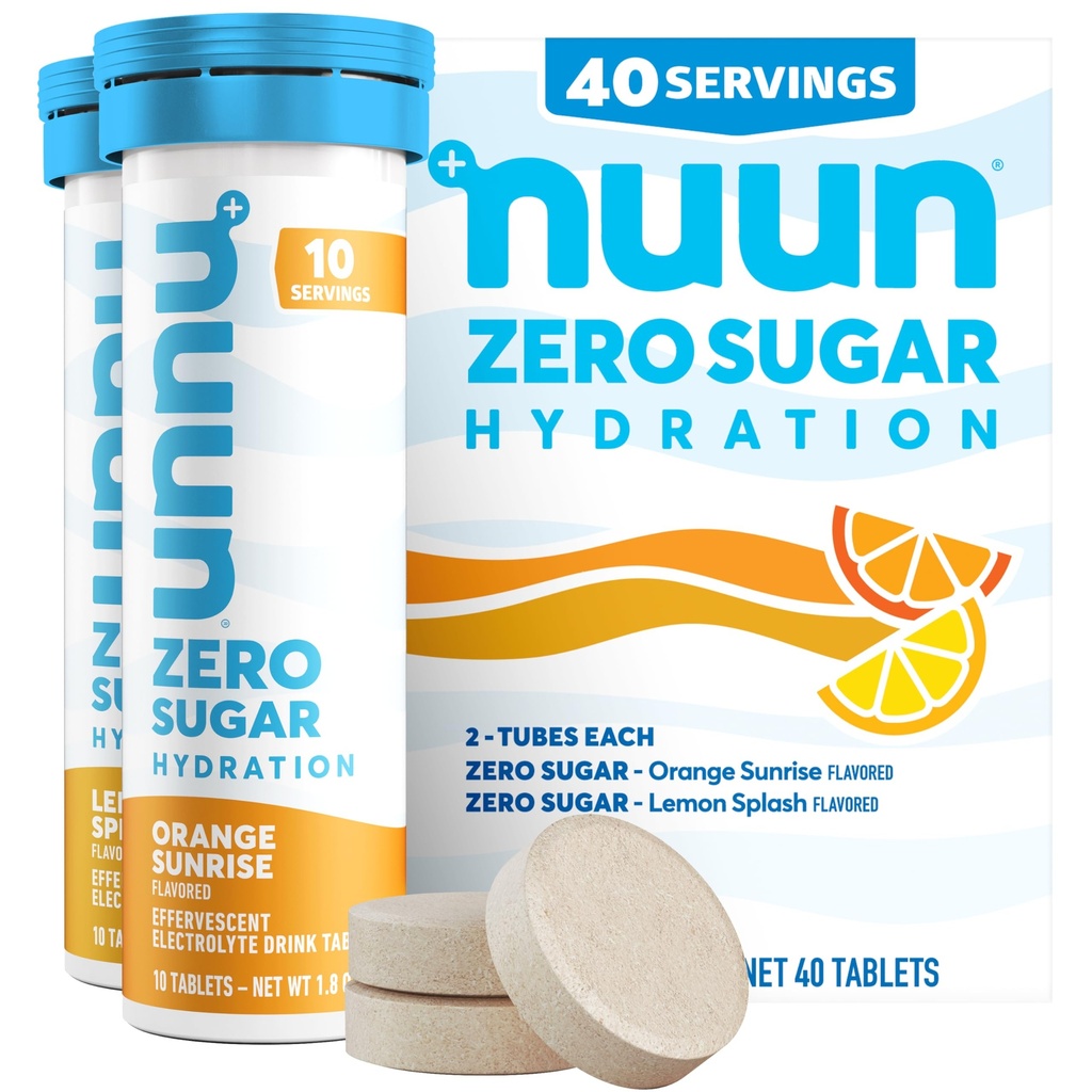 Nuun Zero Sugar Hydration Electrolyte Tablets - 나트륨, 칼륨, 염화물, 칼슘, 마그네슘, 빛 및 맛있는 과일 맛, 설탕 없음, 글루텐 무료, Vegan, 혼합 감귤류 4 팩 (40 서빙 총)
