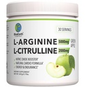 L-Arginine 5000mg + L-Citrulline 2000mg 복합 분말 보충 음료 혼합 - 심장 건강, 혈액 흐름 및 에너지를위한 산화 부스터 - 30 서빙 (녹색 애플)