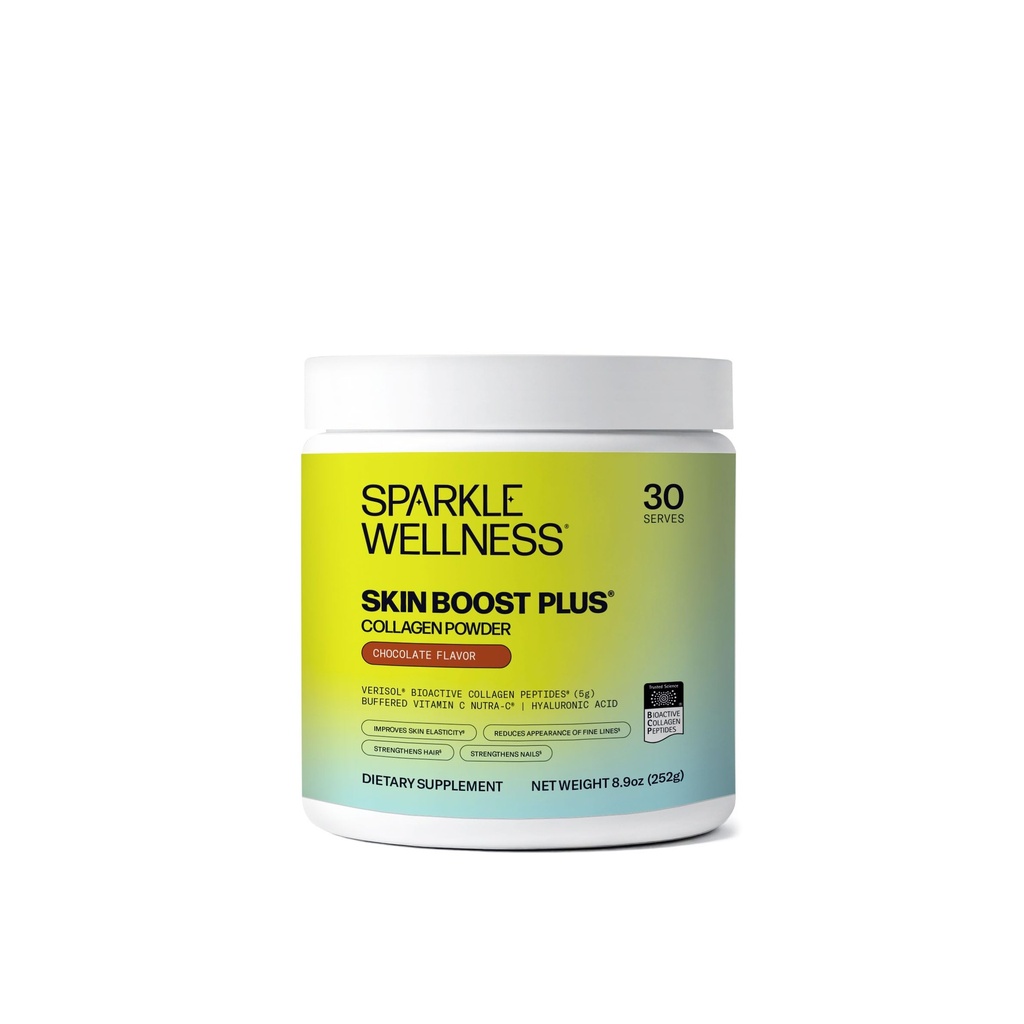 Sparkle Wellness VERISOL Bioactive Hydrolyzed Collagen Peptides | 헤어, 피부, 손톱 건강을위한 비타민 C & Hyaluronic 산과 콜라겐 분말 보충 | 피부 Boost Plus (Chocolate) [30-Serves]