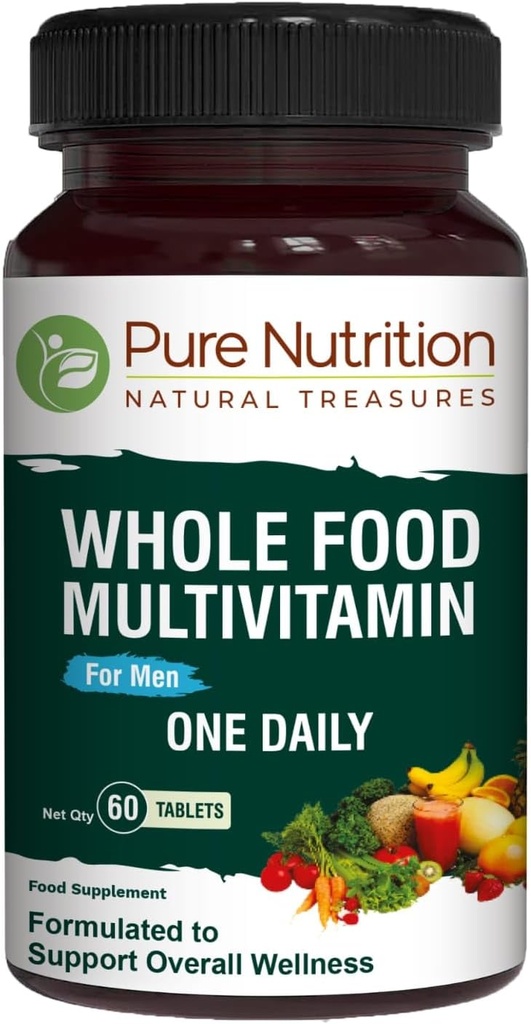 순수한 영양 전체 음식 멀티비타민 남성 | 60 탭 | 1일 | 100 % RDA | 24 Natural Vitamins and Minerals | 모든 천연 식물 기반 남성 멀티비타민 | 2개월 공급