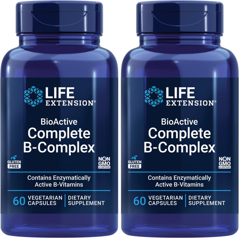 Life Extension Bioactive Complete B-Complex, Heart, Brain and Nerve Support, Healthy Energy, Metabolism, Complete B Complex, 60 채식 캡슐 (패키지 2)