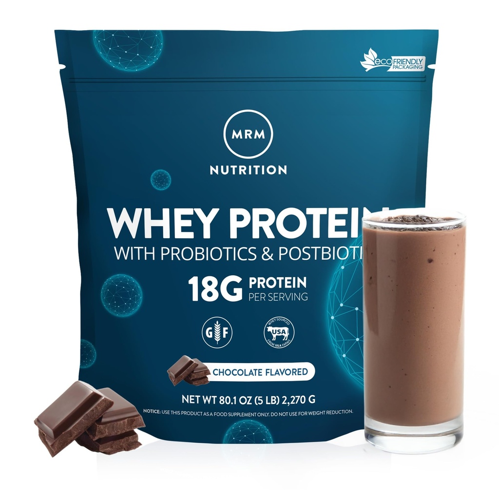 MRM Nutrition Whey Protein | 초콜릿 맛 | 18g Protein | 2 억 프로바이오틱스 + 소화 효소 + BCAA | 높은 흡수 + 소화 | 호르몬 + 항생제 무료 | 87 서빙