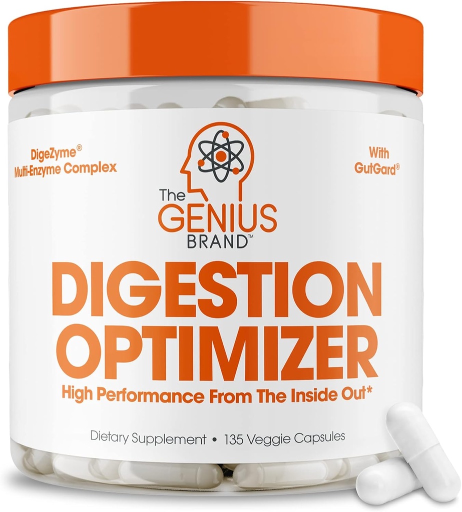 Genius 브랜드 인 Genius Digestion Optimizer - Gut Health & Immune Support의 소화 보충 - Proprietary Blends 없음 - Vegan, Non-GMO & Gluten-Free - 135 Veggie Capsules