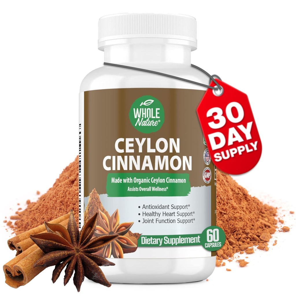 Cinnamon 캡슐 1200mg. 유기 Ceylon Cinnamon 보충교재, Cinnamon 알약 지원 심장, 뇌, 뼈, 합동, 대사. 진정한 계피 분말, 비 GMO, 글루텐 무료, Vegan 60 ct (1)