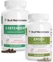Real Mushrooms Ergothioneine (60ct) 및 5 수비수 (200ct) 번들 - 터키 꼬리, Shiitake, Reishi, Chaga, Maitake, Oyster - 자연 경도 및 면역력 - Vegan, Gluten Free, Non-GMO