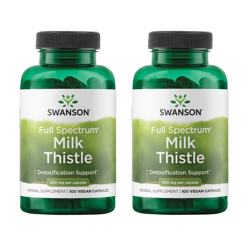 Swanson Milk Thistle - 초본 간병 지원 보충 - 전반적인 건강을 유지하도록 돕는 자연적인 공식 - (100 캡슐, 500mg 각각) 2 팩