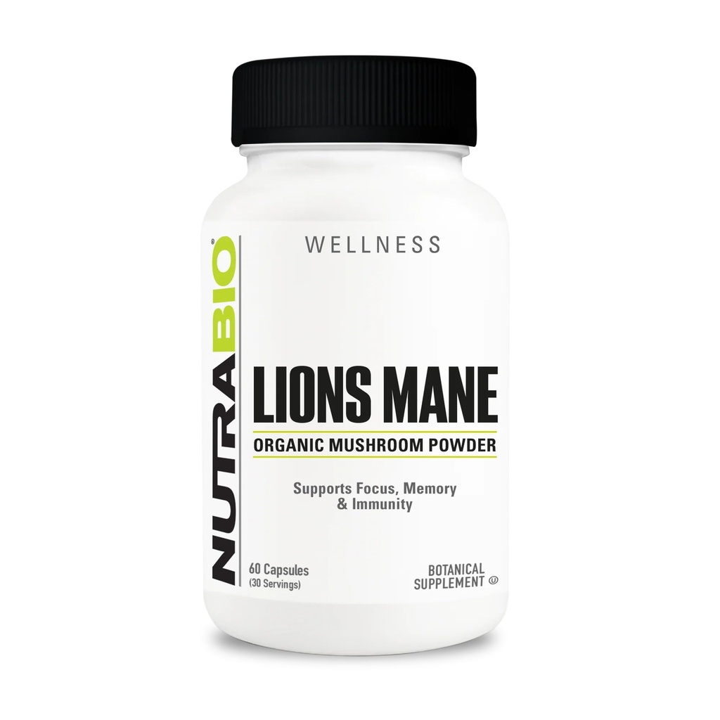 NutraBio 사자 Mane 보충 캡슐 유기 사자 Mane 버섯 분말 (500mg) - 초점, 기억, Immunity - 60 식물성 캡슐