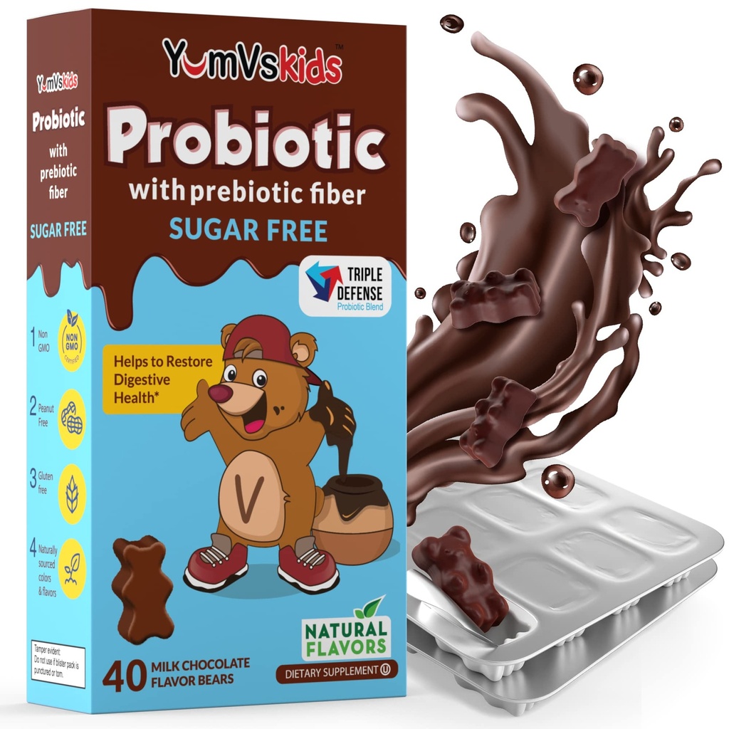 Prebiotic Fiber Sugar Free Chocolate Chewable Supplements - 소화 건강을위한 Dietary Supplement Chewables - 유아, 어린이 및 청소년 60 개