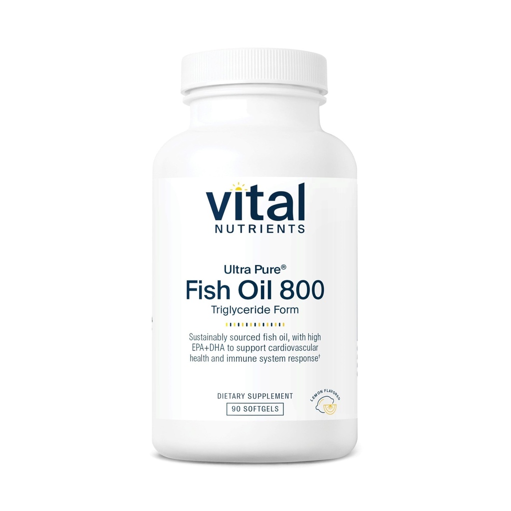 Vital Nutrients Ultra Pure® Fish Oil 800 Triglyceride Form | Heart, Brain, & Immune Health* | 지속 가능한 Sourced High EPA 및 DHA Omega-3 지방산 | 레몬 맛 | 글루텐, 데이리, 소이프리 | 90 Count