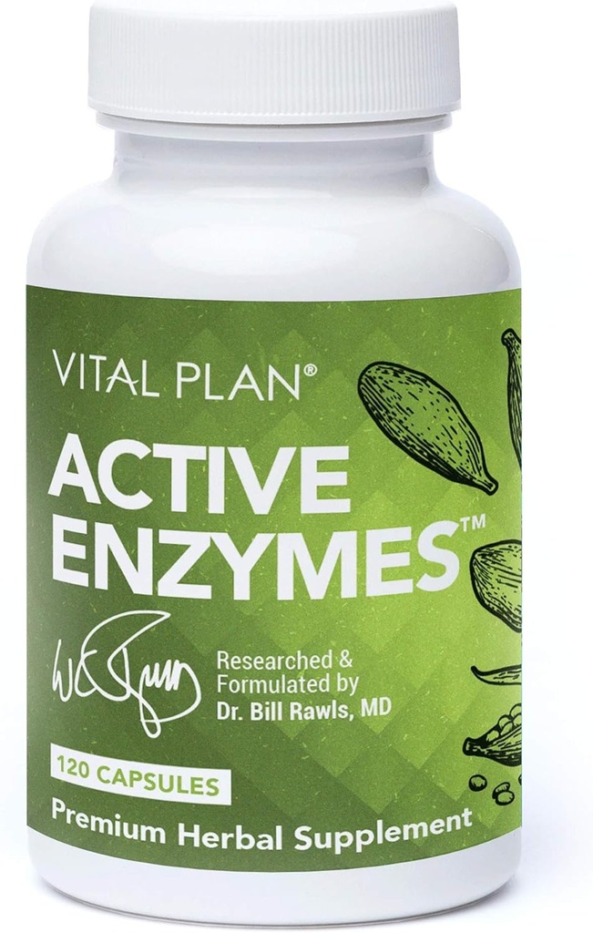 Vital Plan Active Enzymes Supplement by Dr. Bill Rawls - Gut Health & Digestion - Protease, Bromelain, Lactase, Amylase & Lipase (120 캡슐)에 대한 소화 효소