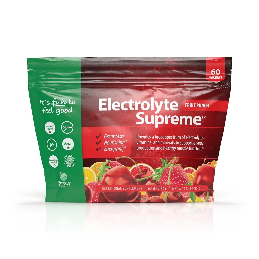 지그saw Health Electrolyte Supreme | 전기도트 + 트레이스 광물의 광대 스펙트럼 | 과일 펀치 맛 | 60 서빙 (포켓)