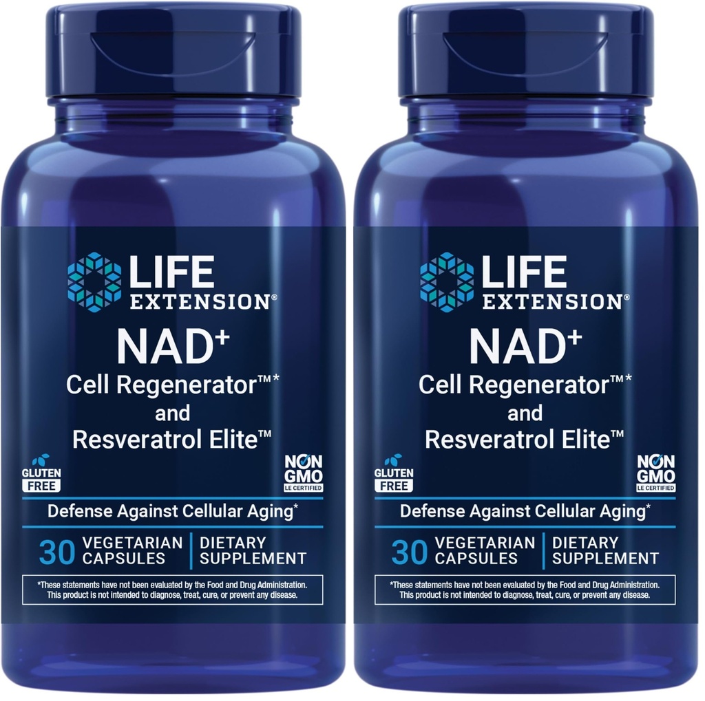 생활 연장 NAD+ Cell Regenerator 및 Resveratrol Elite, NIAGEN nicotinamide riboside, Trans-resveratrol, quercetin, Fisetin, Longevity, Energy 및 산화 스트레스, 30 채식 캡슐