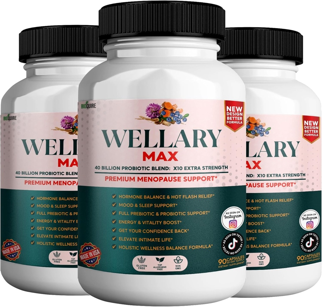Wellary 최대 Menopause 지원 보충교재, 40 Billion CFU Probiotic 혼합, 90의 캡슐 (3)