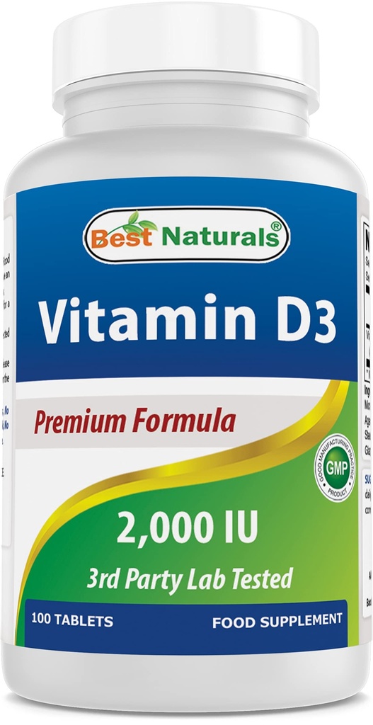 최고의 자연 비타민 D3 2000 IU (50 mcg) - 100 정제 - 100 일 공급 - 지원 면역 건강, 강한 뼈 및 치아, & 근육 기능 (100 개)