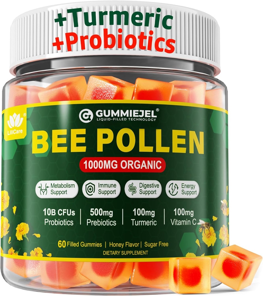 소화 건강 & 무게 꿀벌 꽃 유기 1000mg, w/Probiotics, Prebiotics & 심황, B 비타민, 항 산화제, 아미노산, 소화, 무게 및 에너지에 있는 꿀벌 꽃가루 부유한