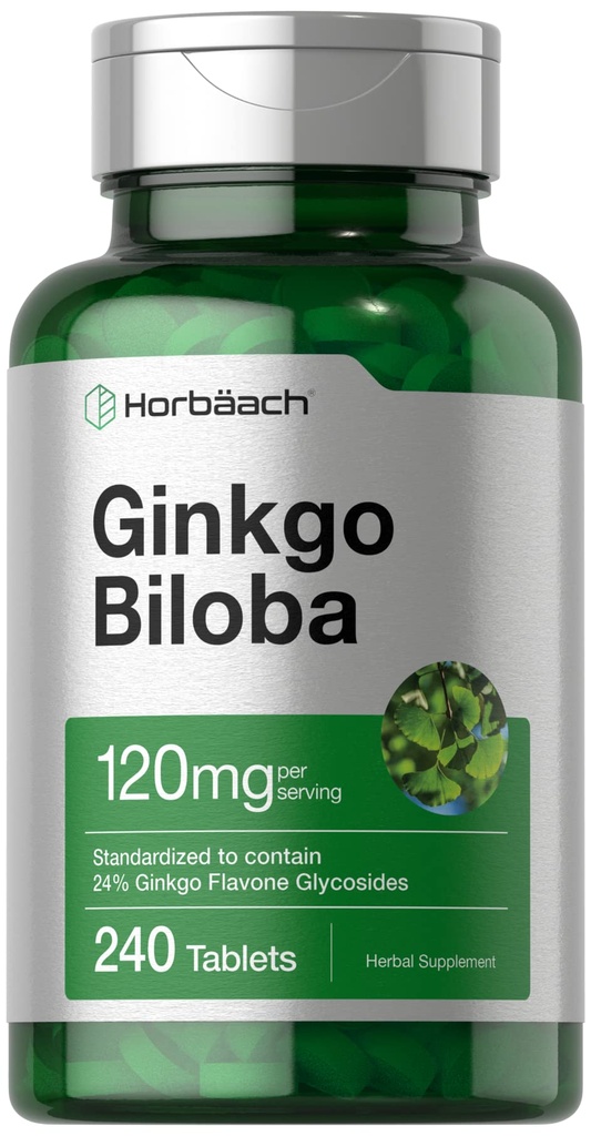 Horbäach Ginkgo Biloba 보충 | 120mg | 240 정제 | 표준화 된 초본 추출물 | Flavone Glycosides | 채식주의, 비 GMO 및 글루텐 무료