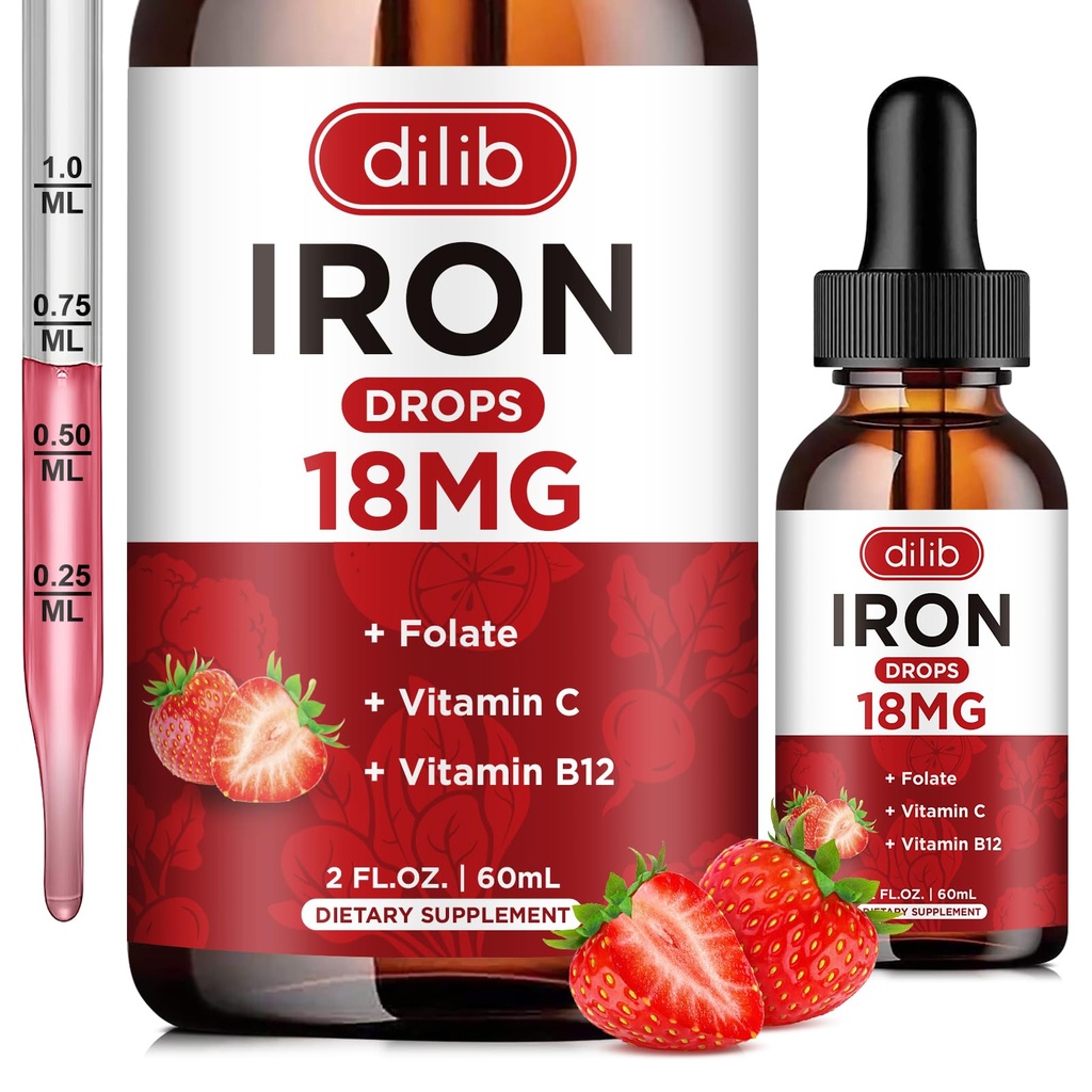 여성을 위한 액체 철 보충교재 & 남자 철 하락 철은 Folate, 비타민 C, 빨간 혈액 세포 지원을 위한 B12, 2개 Fl Oz를 가진 빈혈을 위한 보충합니다
